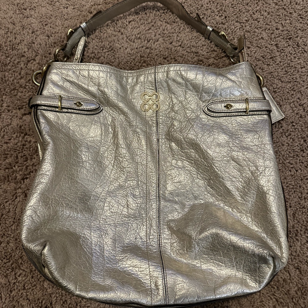 COACH 16422 Colette Metallic Gold Leather Shoulder Bag Hobo Style Elegant Design